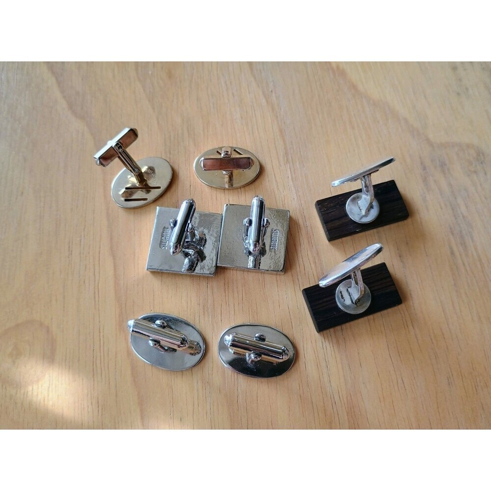 Lot Of 4 Silver And Gold Cufflinks Includes 3 Swank - Picture 5 of 9